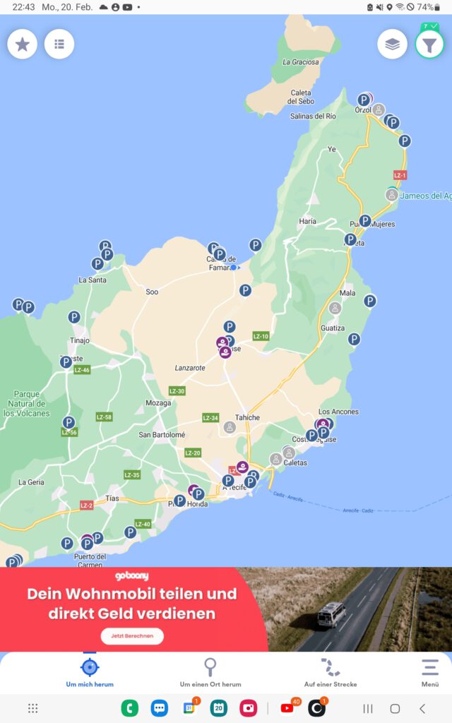 Screenshot der Kartenansicht für Nutzer der kostenlosen Park4Night-App
