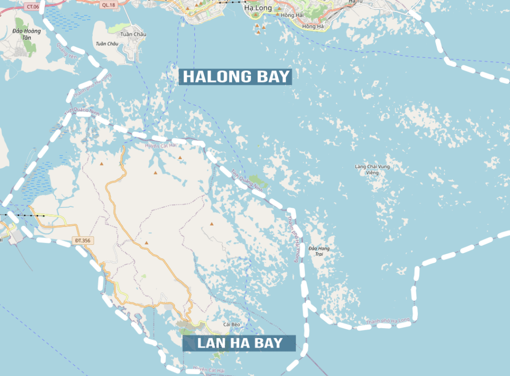 Abgrenzung zwischen Halong-Bucht und Lan Ha Bay auf einer Karte