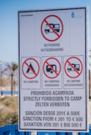 Schild: Wohnmobile und Camping verboten