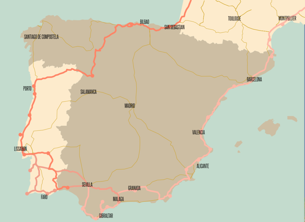 Unsere Reiseroute durch Südeuropa: Vanlife in Spanien und Portugal.
